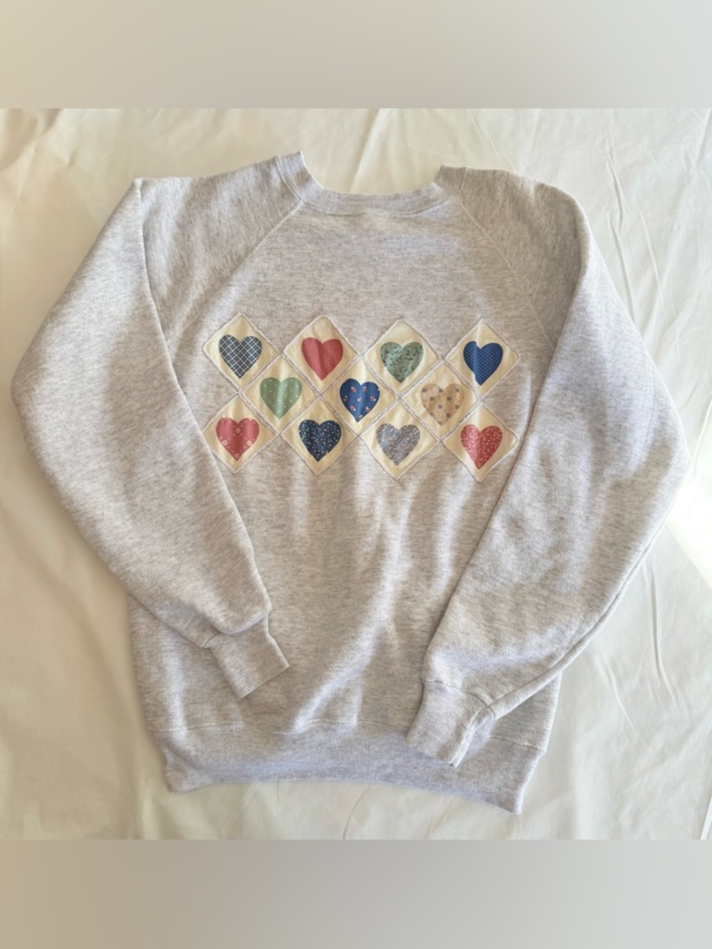 Patchwork Hearts Vintage Crewneck Pullover Grannycore